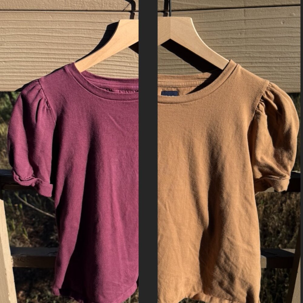 Bundle of 2 GAP Short, Puff Twist-Sleeve T-Shirts Wine & Camel